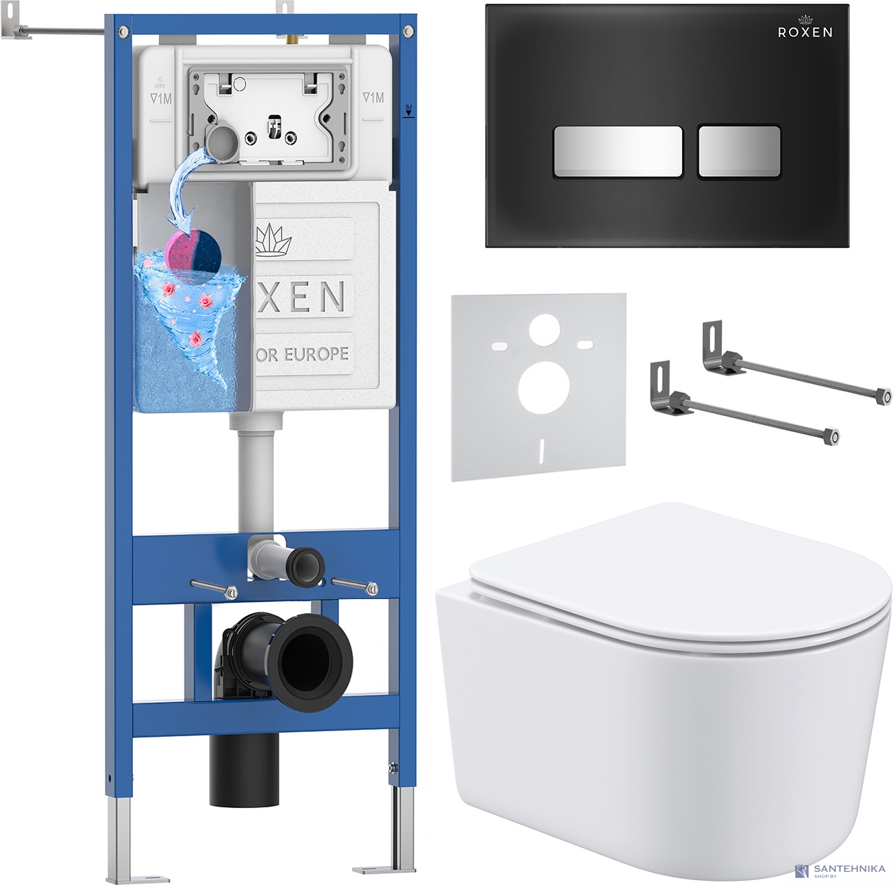 Комплект 6 в1 инсталляции и подвесного унитаза Roxen StounFix Dual Fresh 965318