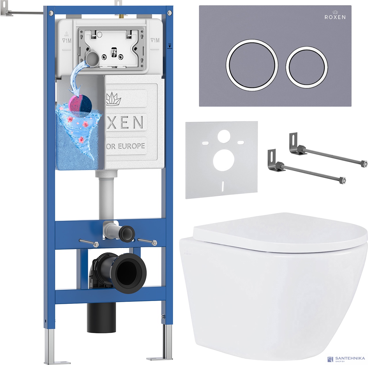 Комплект 6 в1 инсталляции и подвесного унитаза Roxen StounFix Dual Fresh 966055