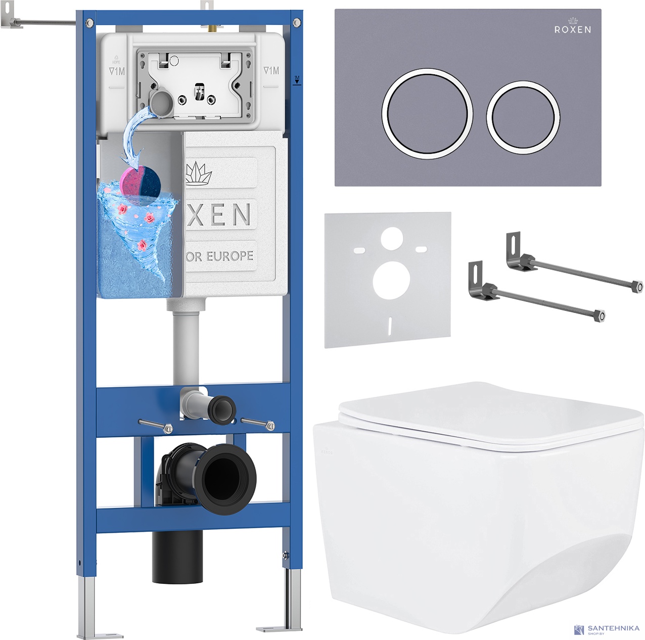 Комплект 6 в1 инсталляции и подвесного унитаза Roxen StounFix Dual Fresh 966110