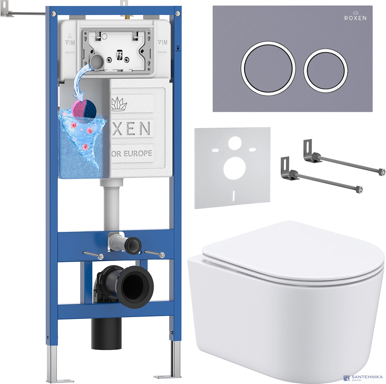 Комплект 6 в1 инсталляции и подвесного унитаза Roxen StounFix Dual Fresh 966133