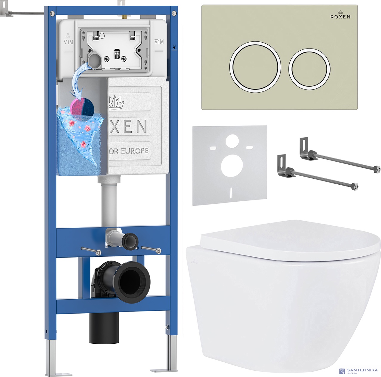 Комплект 6 в1 инсталляции и подвесного унитаза Roxen StounFix Dual Fresh 966195