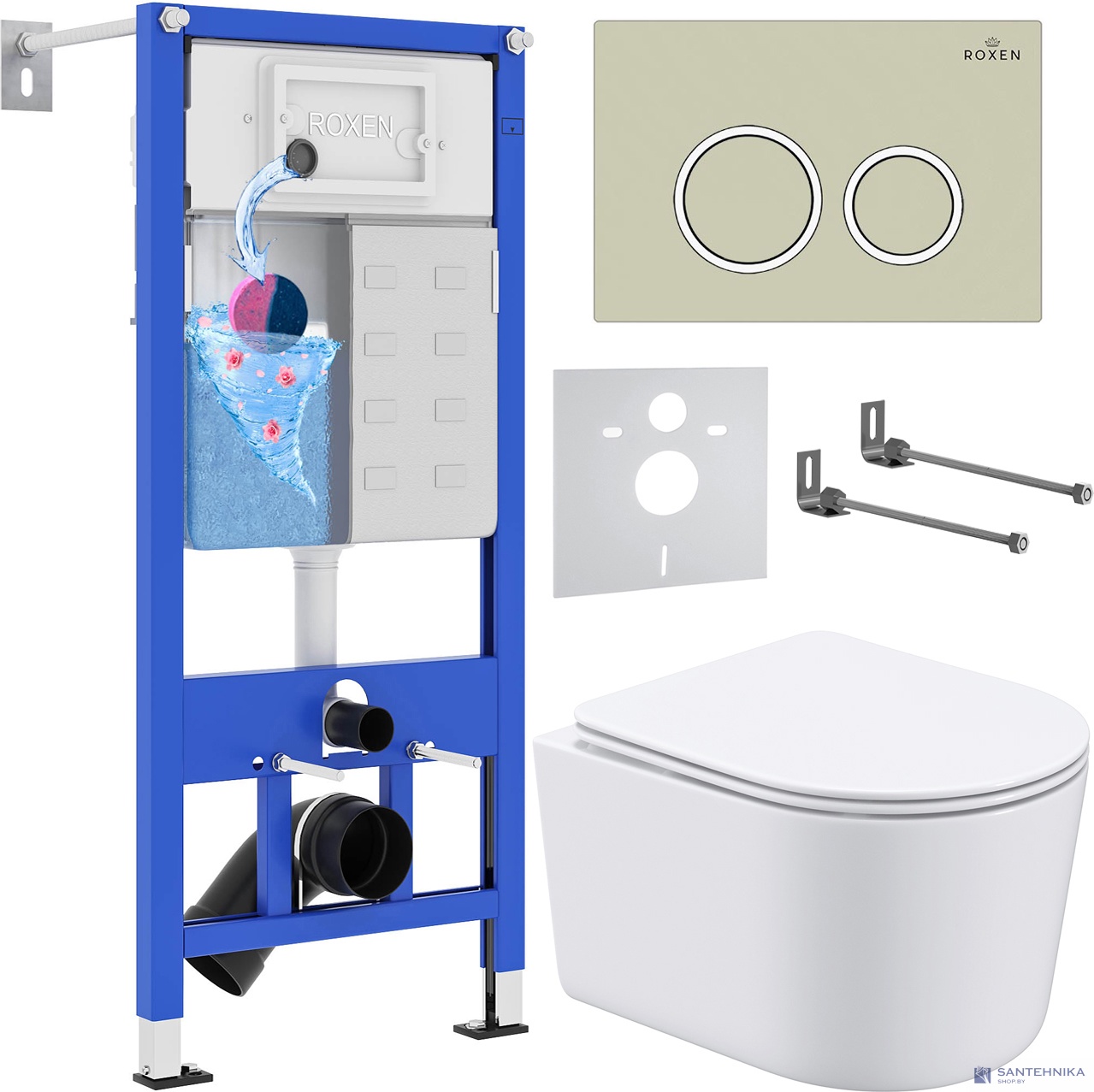 Комплект 6 в1 инсталляции и подвесного унитаза Roxen StounFix Dual Fresh 966278