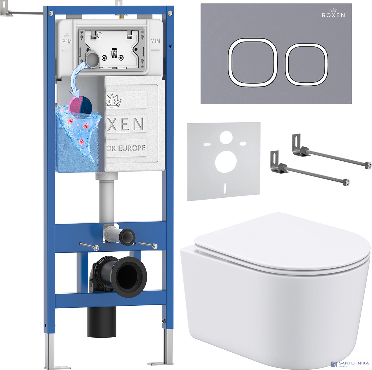 Комплект 6 в1 инсталляции и подвесного унитаза Roxen StounFix Dual Fresh 966428