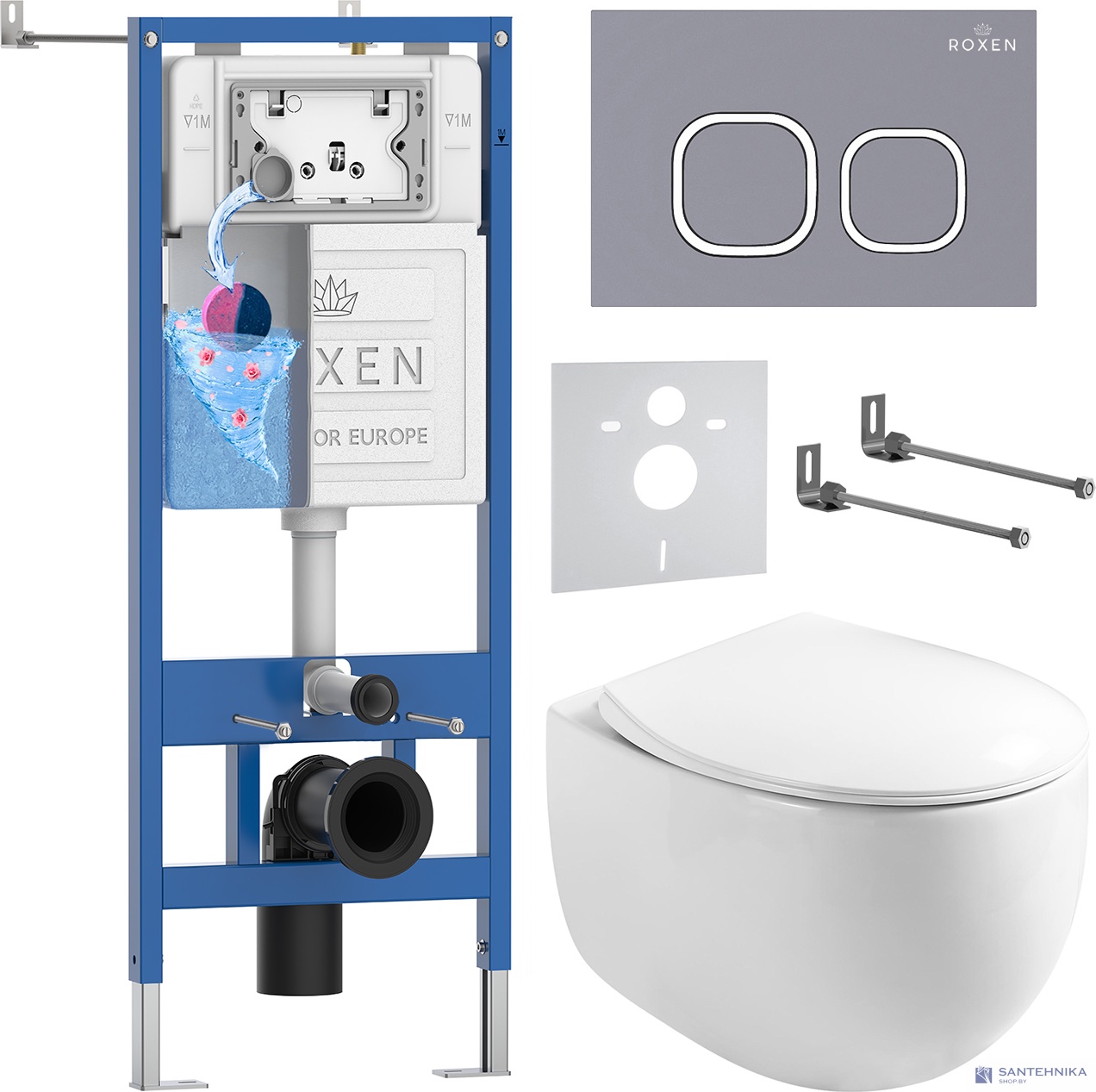 Комплект 6 в1 инсталляции и подвесного унитаза Roxen StounFix Dual Fresh 966436