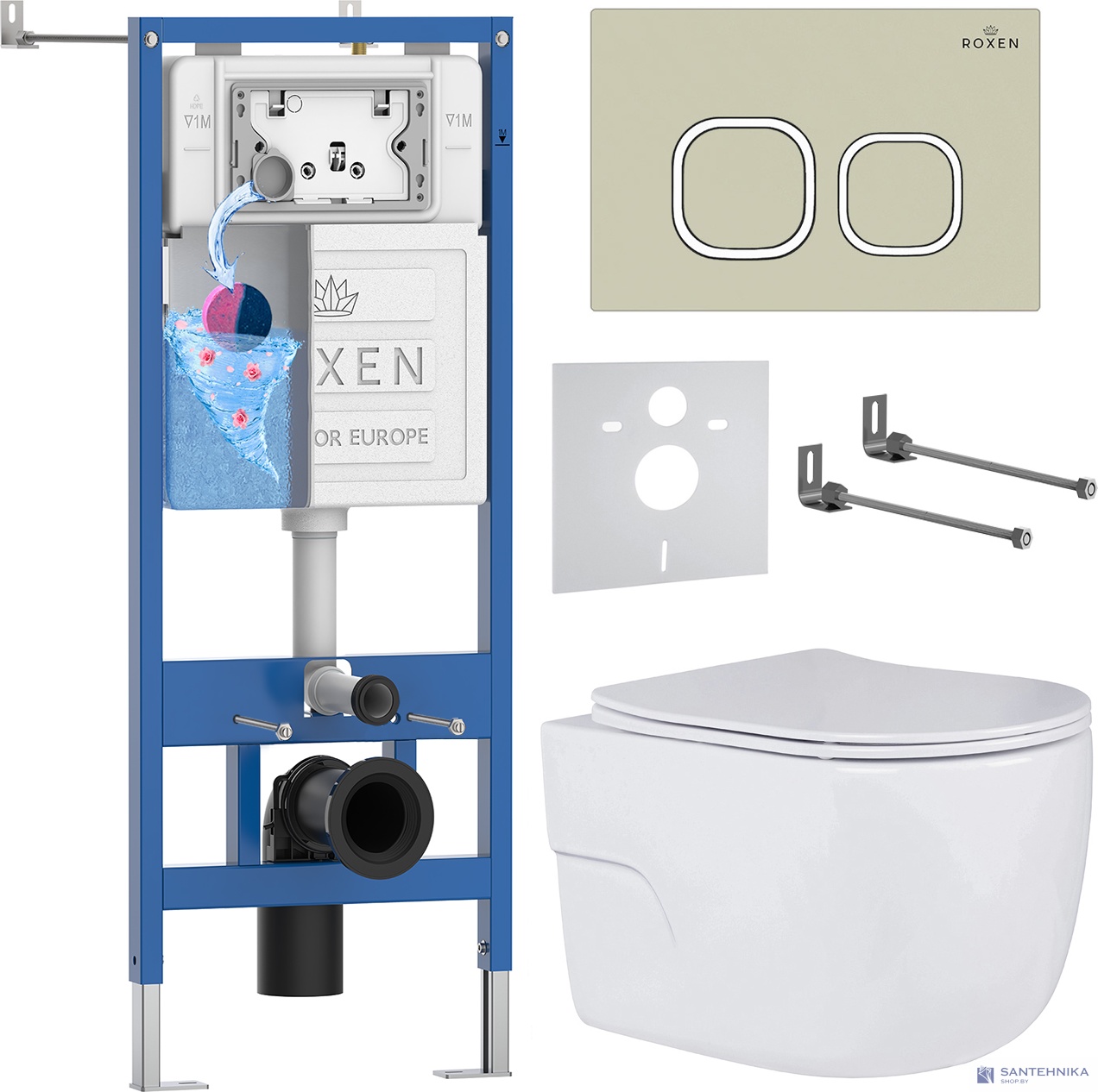 Комплект 6 в1 инсталляции и подвесного унитаза Roxen StounFix Dual Fresh 966529