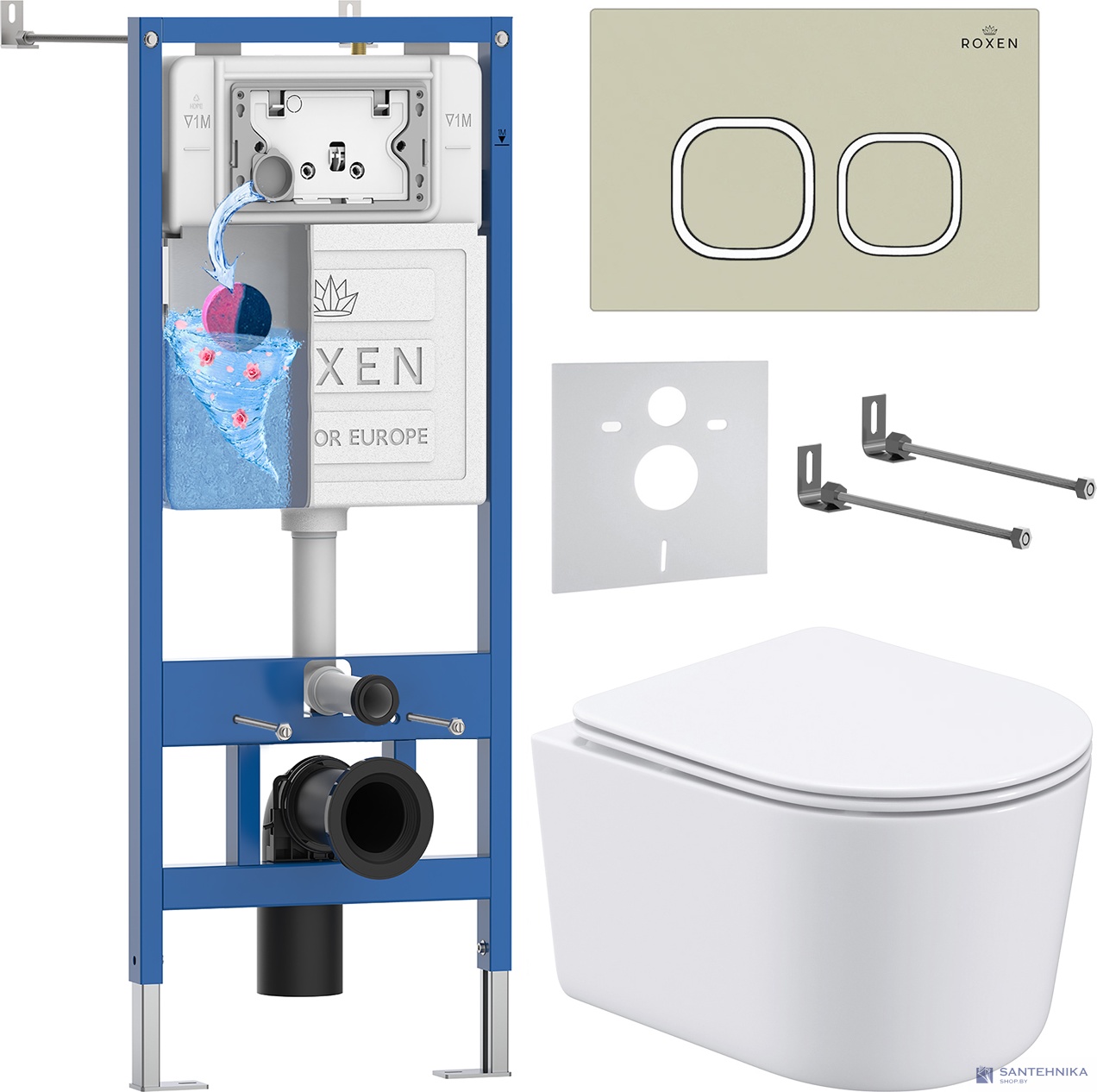 Комплект 6 в1 инсталляции и подвесного унитаза Roxen StounFix Dual Fresh 966614