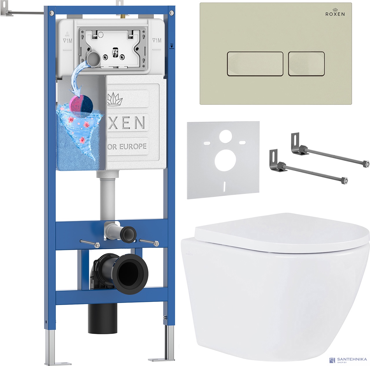 Комплект 6 в1 инсталляции и подвесного унитаза Roxen StounFix Dual Fresh 966628