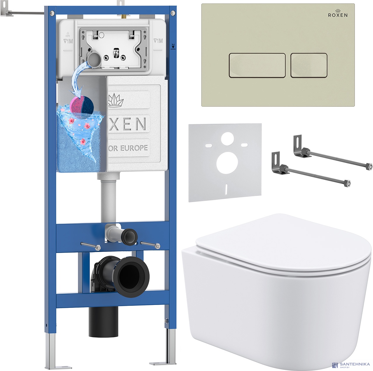 Комплект 6 в1 инсталляции и подвесного унитаза Roxen StounFix Dual Fresh 966686