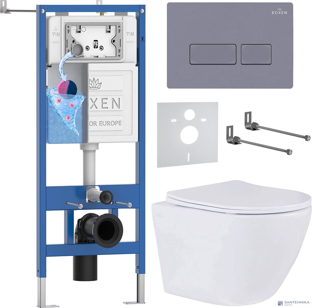Комплект 6 в1 инсталляции и подвесного унитаза Roxen StounFix Dual Fresh 966771
