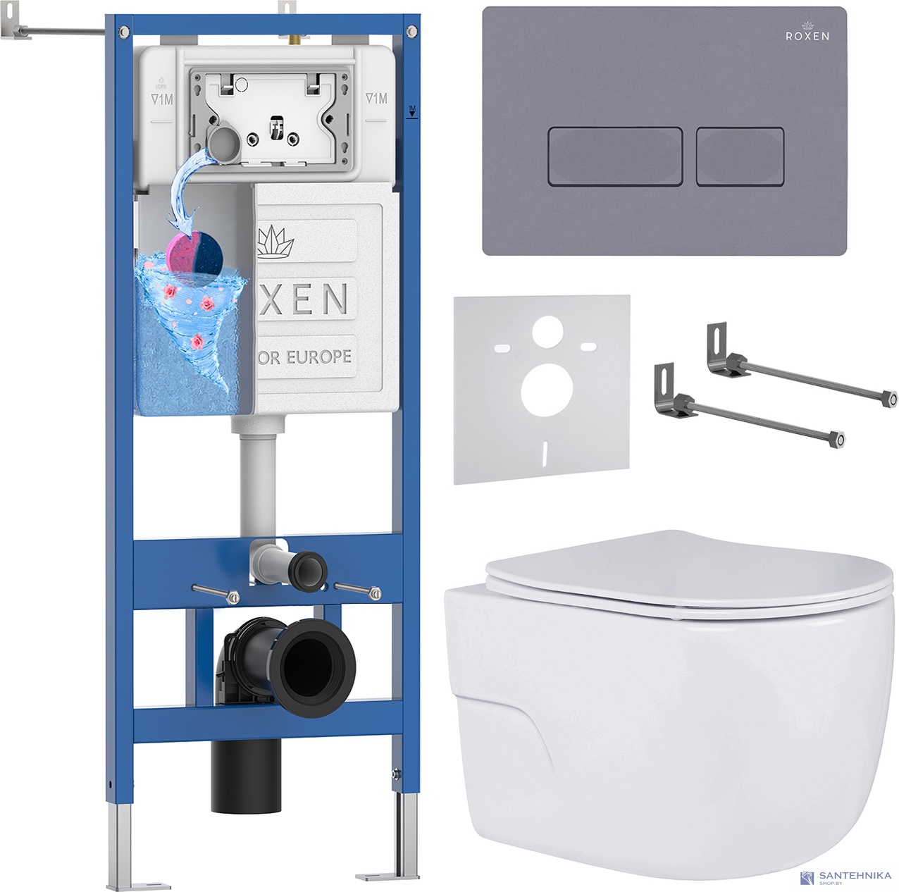 Комплект 6 в1 инсталляции и подвесного унитаза Roxen StounFix Dual Fresh 966779