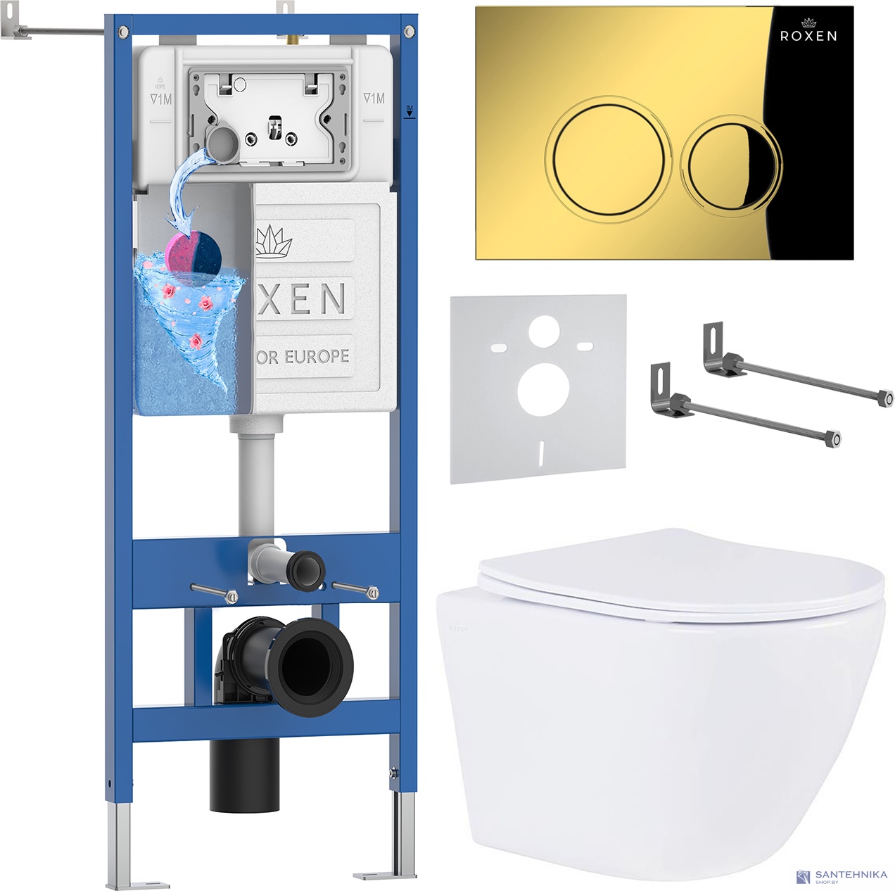 Комплект 6 в1 инсталляции и подвесного унитаза Roxen StounFix Dual Fresh 968010