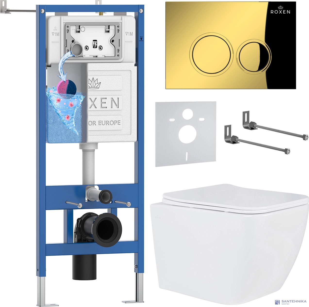 Комплект 6 в1 инсталляции и подвесного унитаза Roxen StounFix Dual Fresh 968014