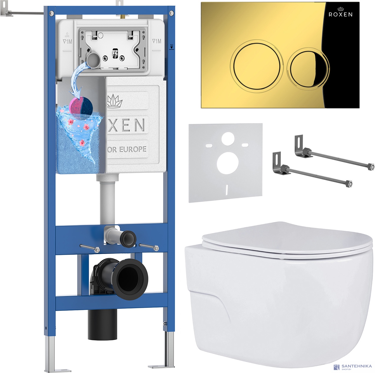 Комплект 6 в1 инсталляции и подвесного унитаза Roxen StounFix Dual Fresh 968015