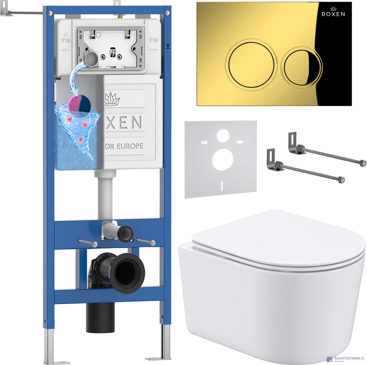 Комплект 6 в1 инсталляции и подвесного унитаза Roxen StounFix Dual Fresh 968026
