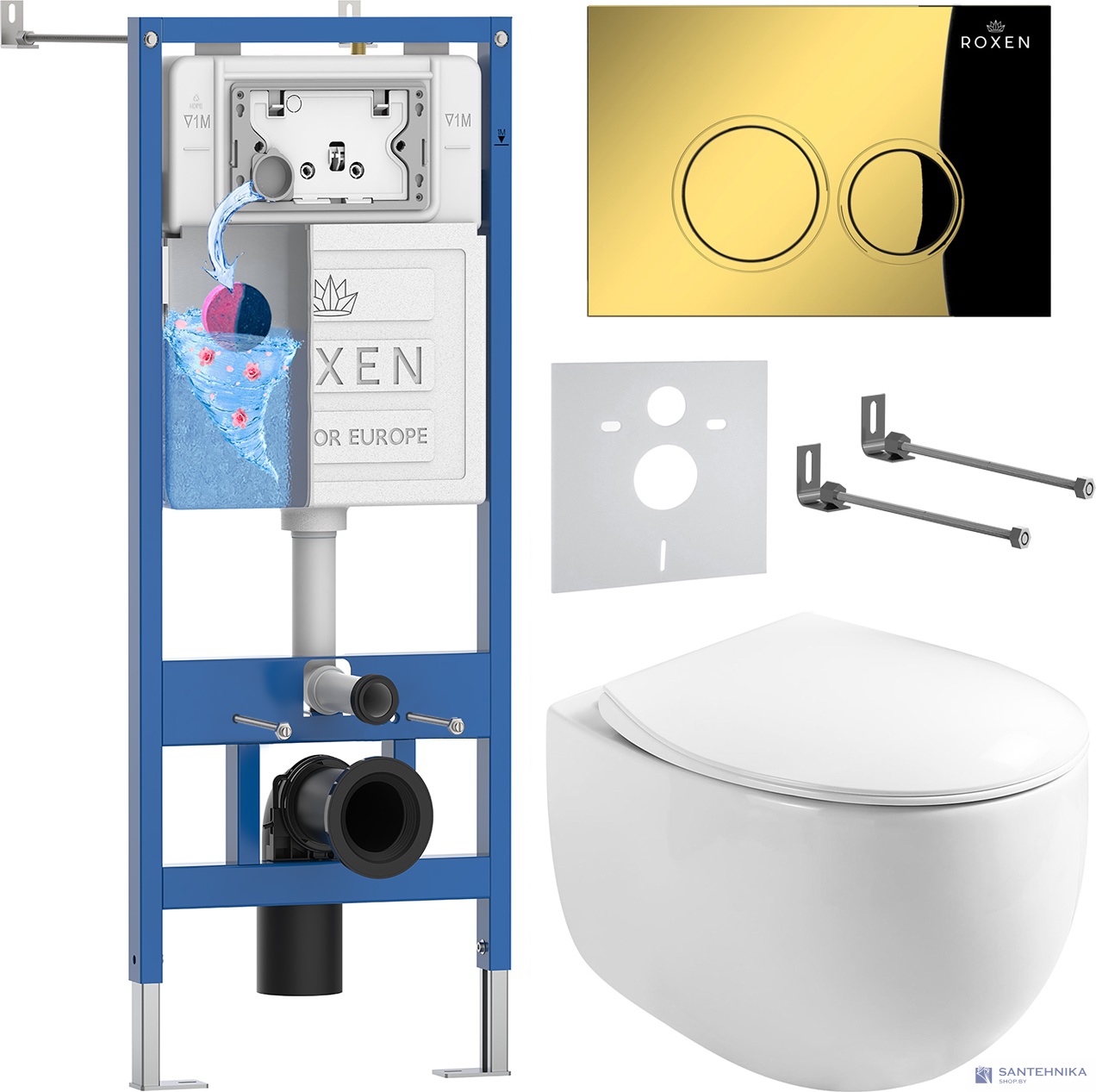 Комплект 6 в1 инсталляции и подвесного унитаза Roxen StounFix Dual Fresh 968031