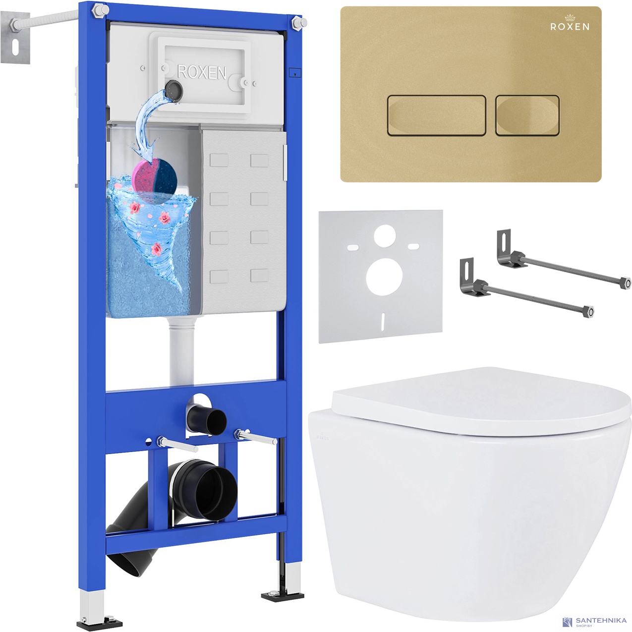 Комплект 6 в1 инсталляции и подвесного унитаза Roxen StounFix Dual Fresh 968050