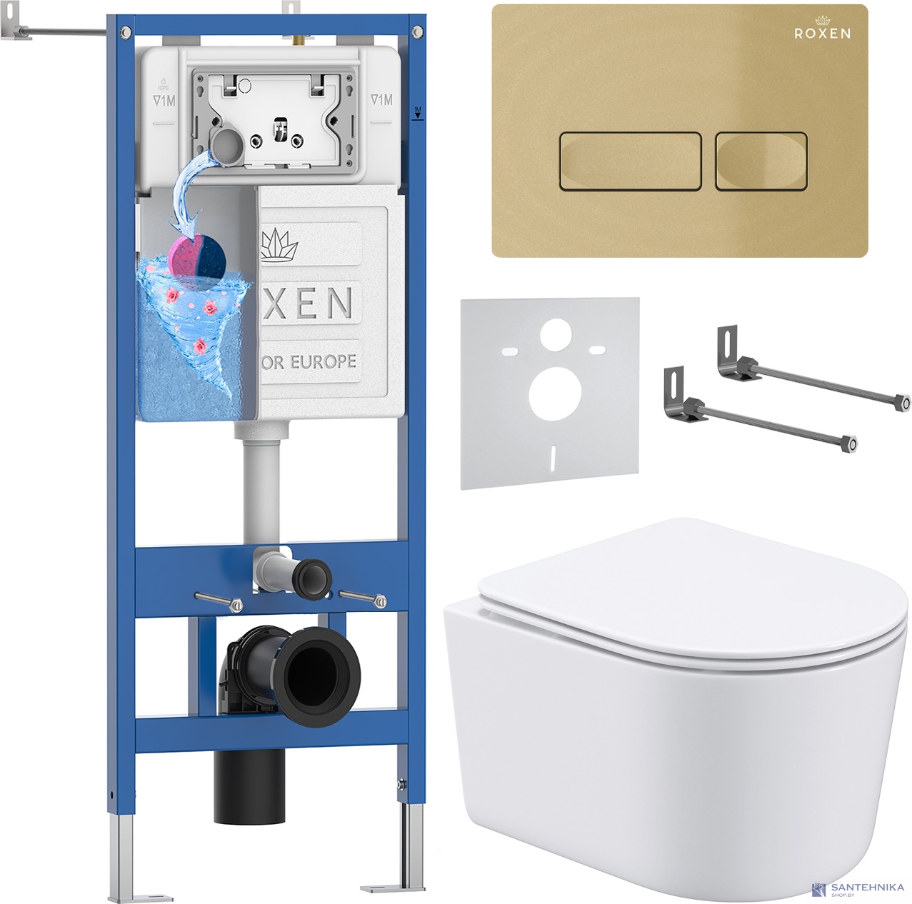 Комплект 6 в1 инсталляции и подвесного унитаза Roxen StounFix Dual Fresh 968084