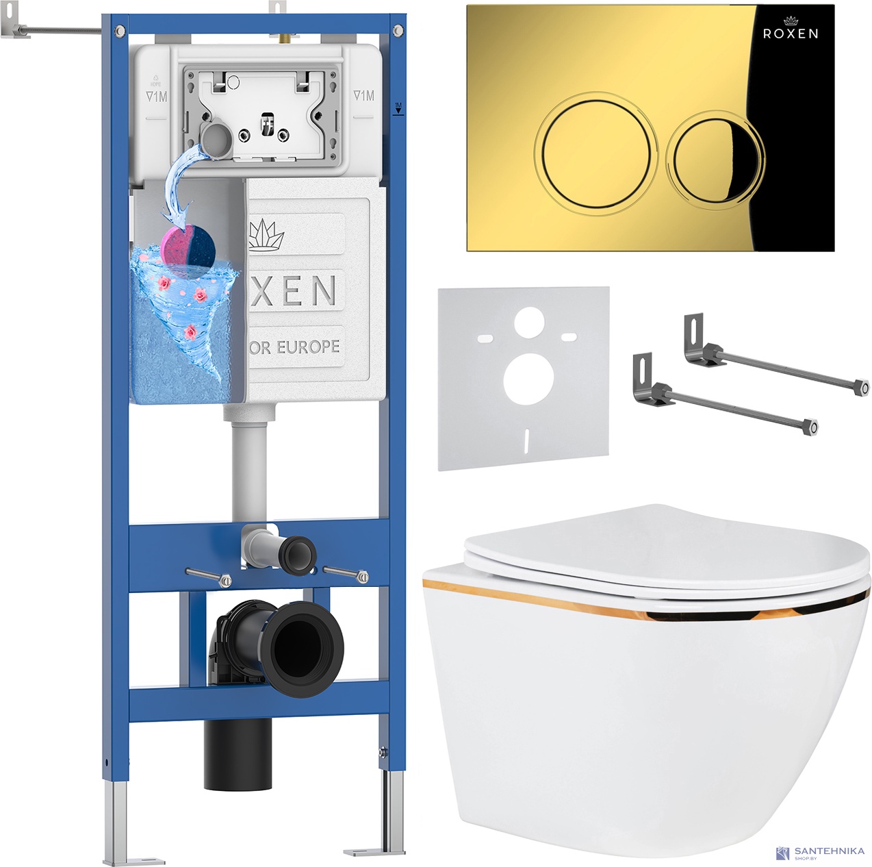 Комплект 6 в1 инсталляции и подвесного унитаза Roxen StounFix Dual Fresh 968092
