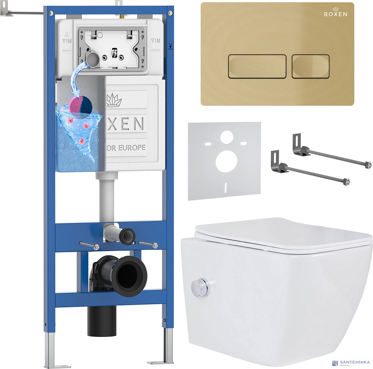 Комплект 6 в1 инсталляции и подвесного унитаза Roxen StounFix Dual Fresh 968095