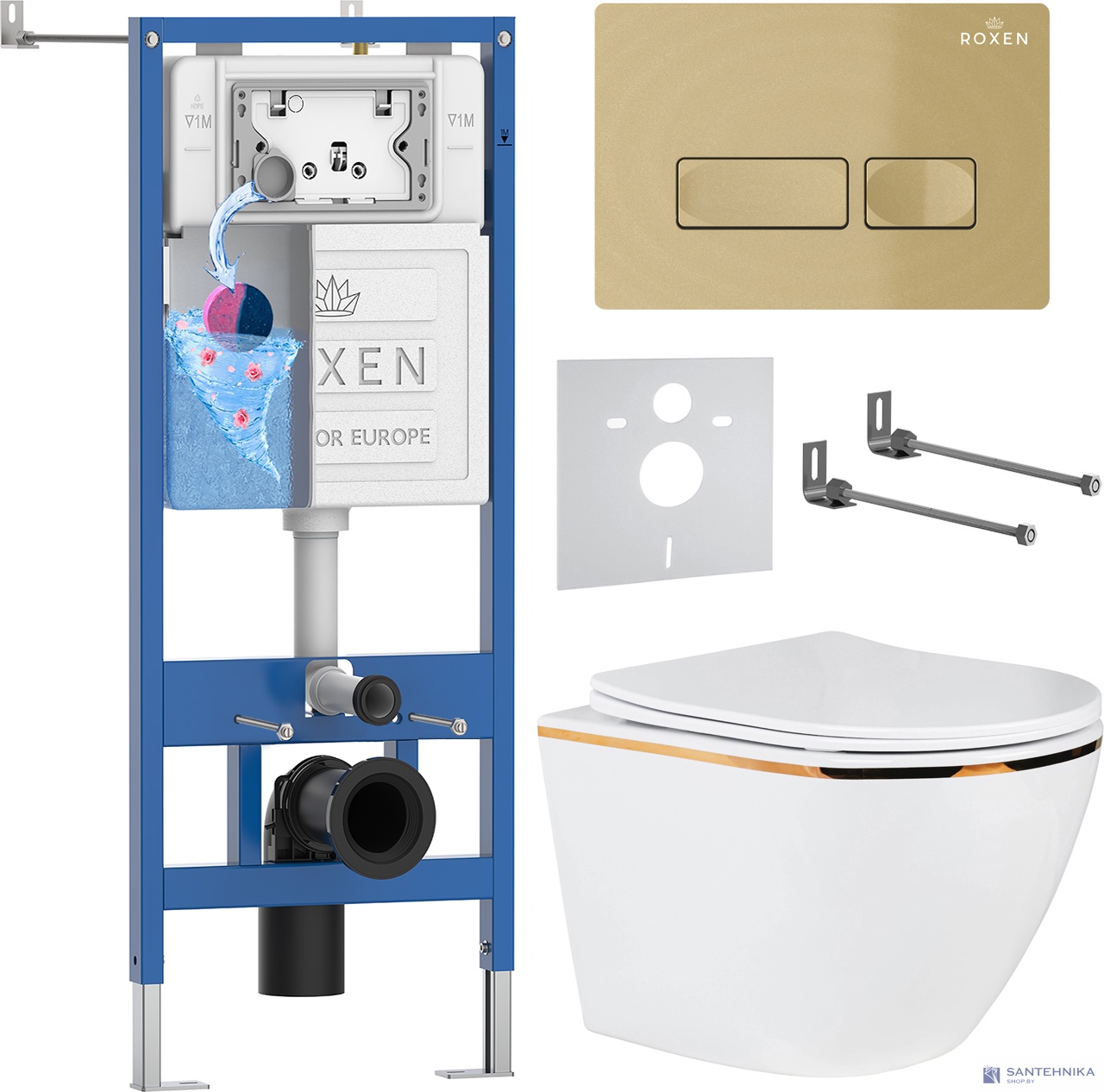 Комплект 6 в1 инсталляции и подвесного унитаза Roxen StounFix Dual Fresh 968096