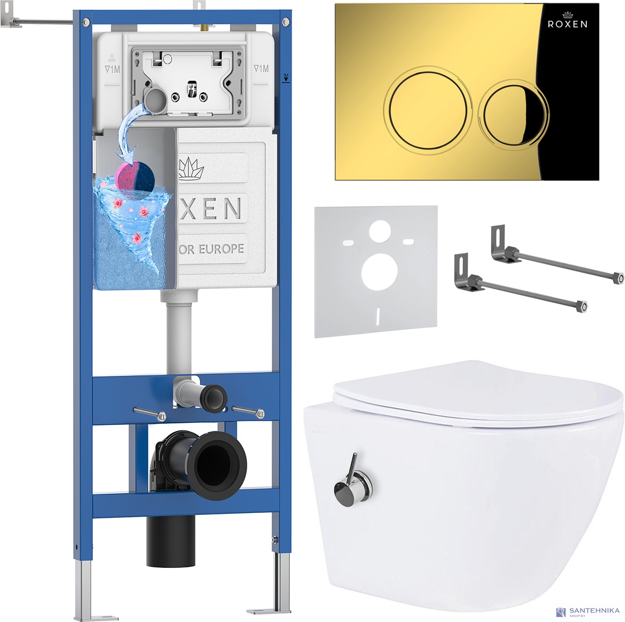 Комплект 6 в1 инсталляции и подвесного унитаза Roxen StounFix Dual Fresh 968097