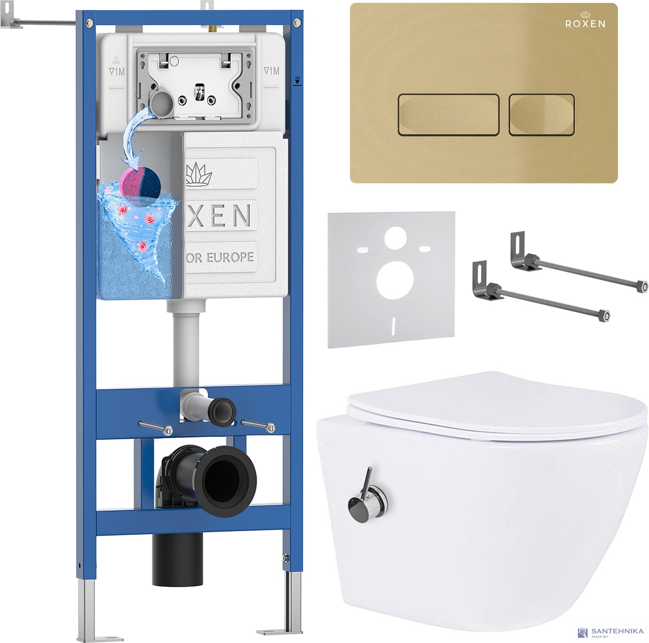 Комплект 6 в1 инсталляции и подвесного унитаза Roxen StounFix Dual Fresh 968099