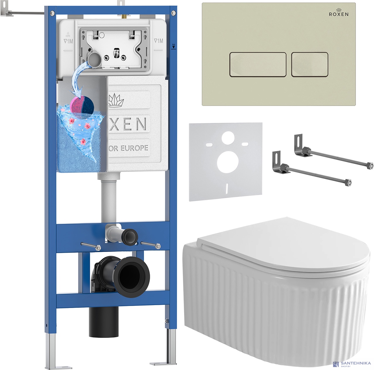 Комплект 6 в1 инсталляции и подвесного унитаза Roxen StounFix Dual Fresh 968222