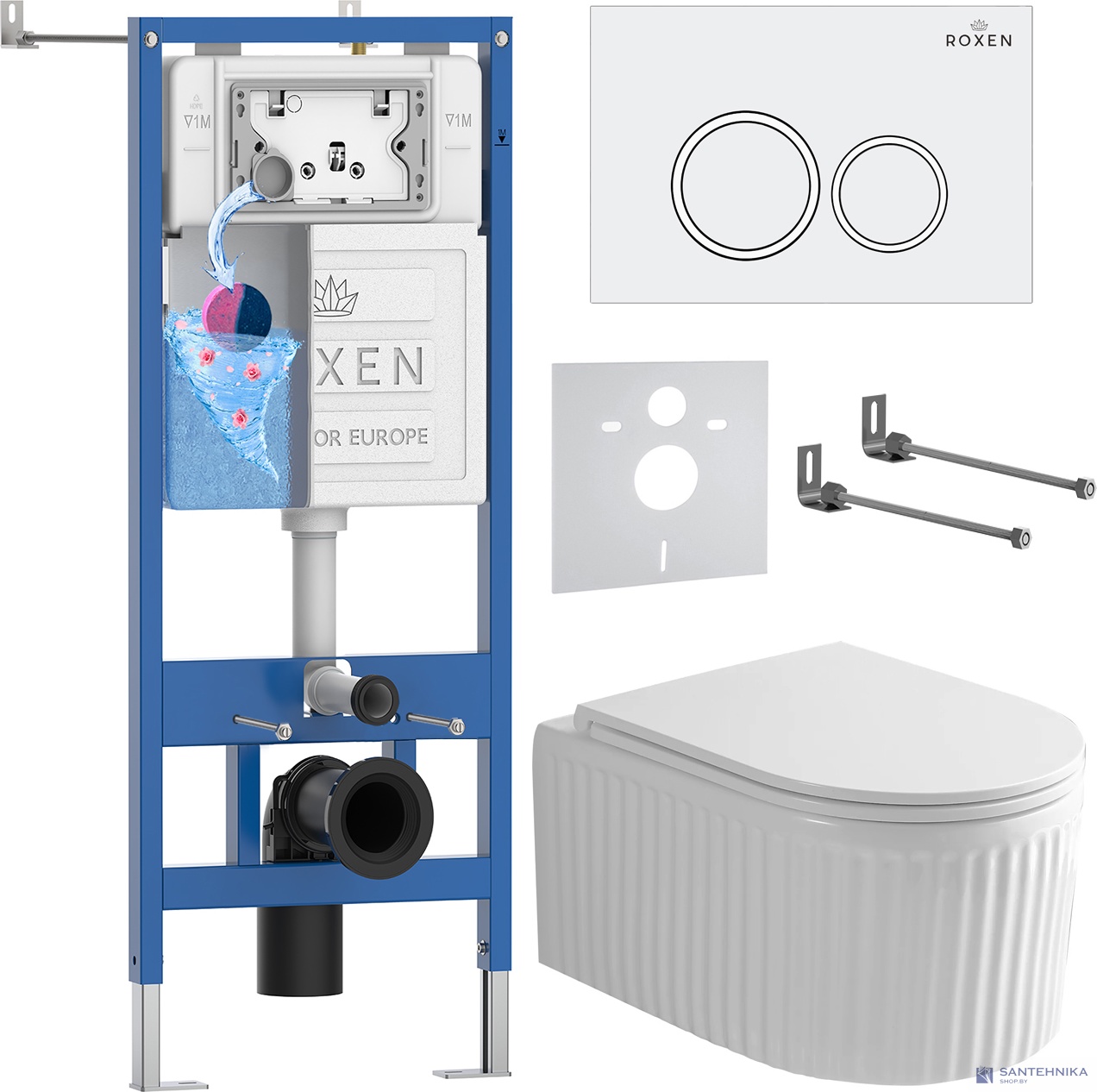 Комплект 6 в1 инсталляции и подвесного унитаза Roxen StounFix Dual Fresh 968230