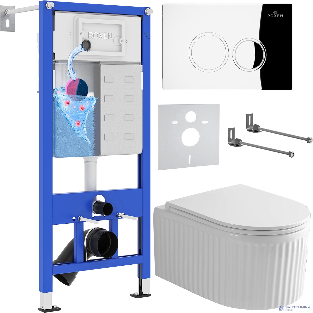 Комплект 6 в1 инсталляции и подвесного унитаза Roxen StounFix Dual Fresh 968245