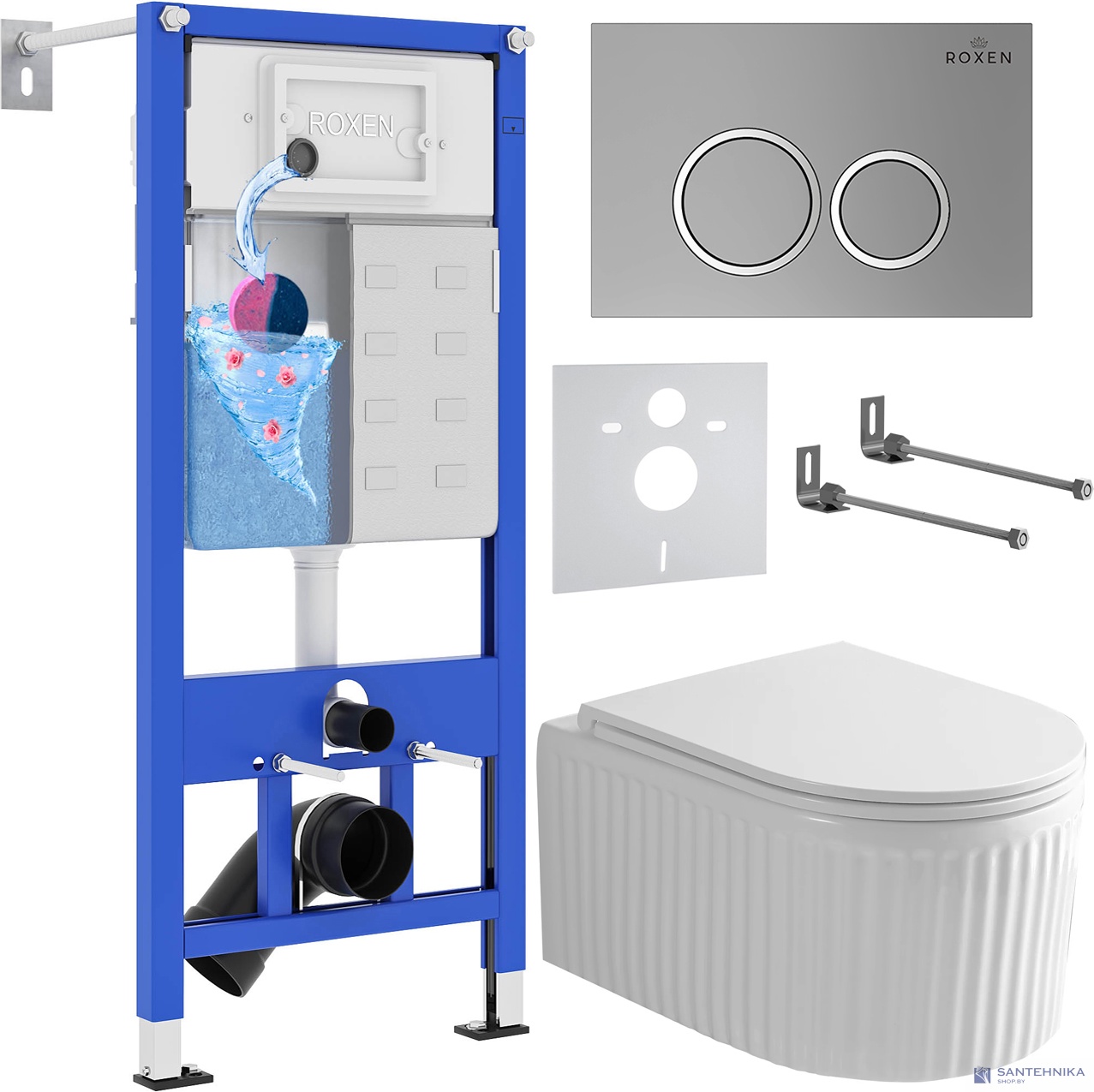 Комплект 6 в1 инсталляции и подвесного унитаза Roxen StounFix Dual Fresh 968246
