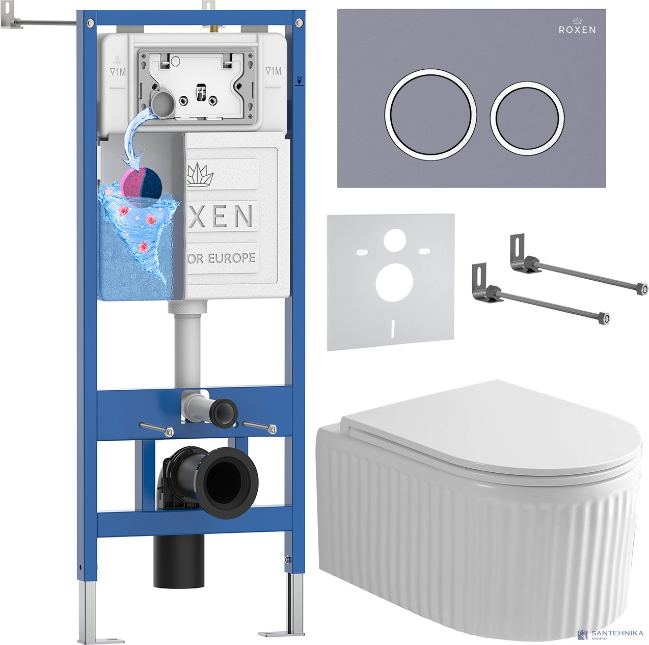 Комплект 6 в1 инсталляции и подвесного унитаза Roxen StounFix Dual Fresh 968253