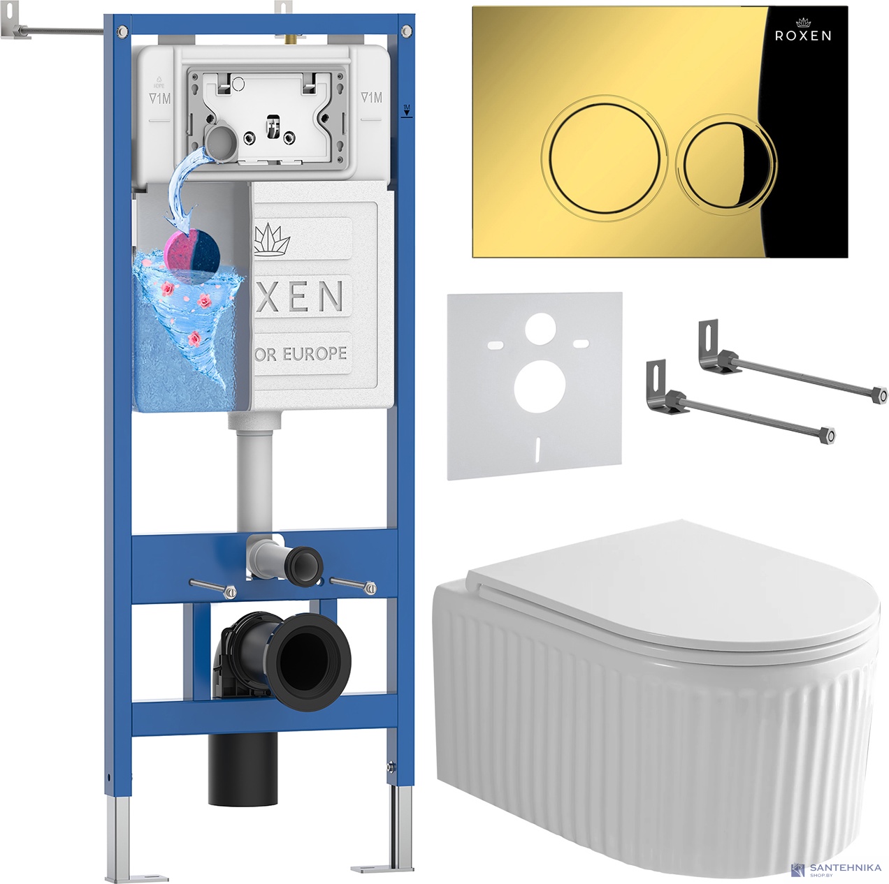 Комплект 6 в1 инсталляции и подвесного унитаза Roxen StounFix Dual Fresh 968254