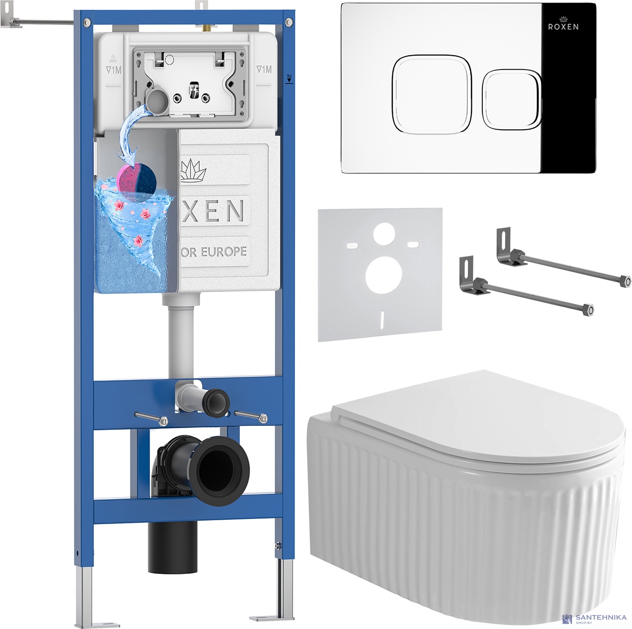 Комплект 6 в1 инсталляции и подвесного унитаза Roxen StounFix Dual Fresh 968273