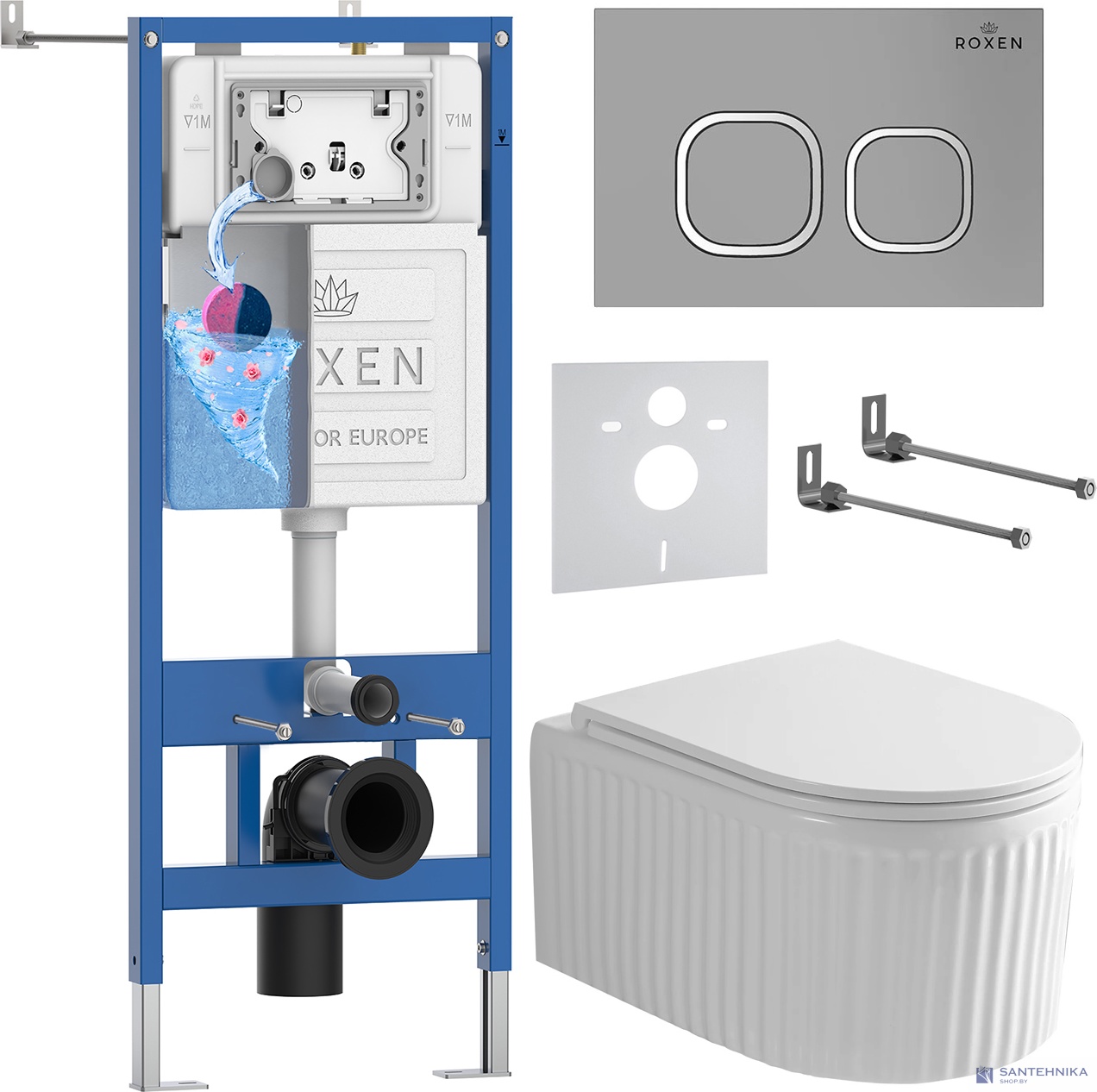 Комплект 6 в1 инсталляции и подвесного унитаза Roxen StounFix Dual Fresh 968275