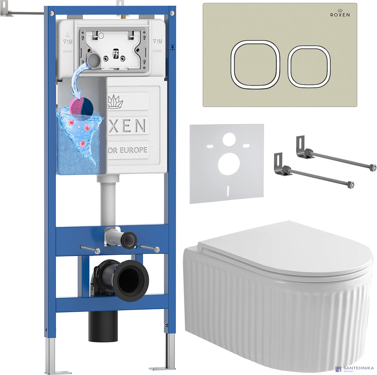 Комплект 6 в1 инсталляции и подвесного унитаза Roxen StounFix Dual Fresh 968277
