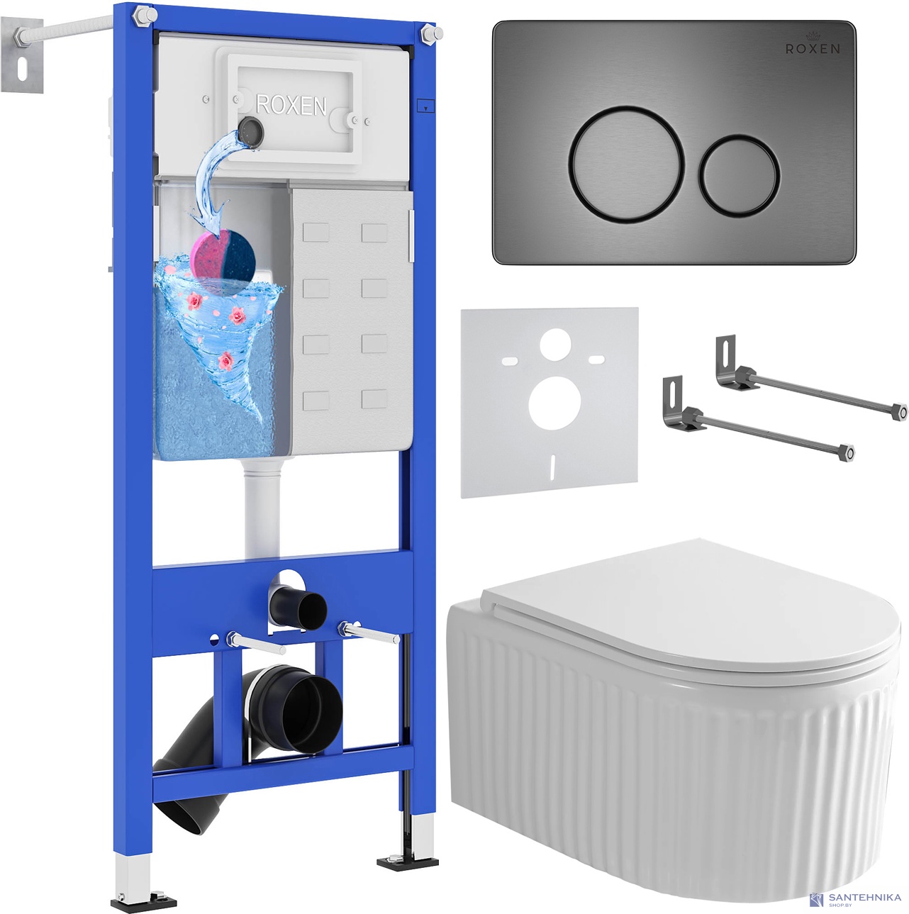 Комплект 6 в1 инсталляции и подвесного унитаза Roxen StounFix Dual Fresh 968283