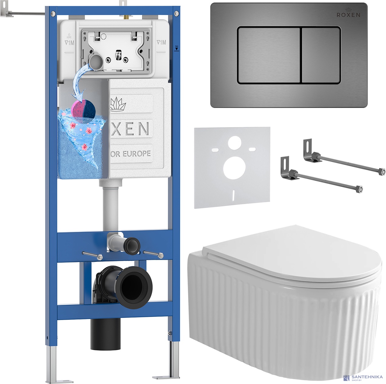 Комплект 6 в1 инсталляции и подвесного унитаза Roxen StounFix Dual Fresh 968290