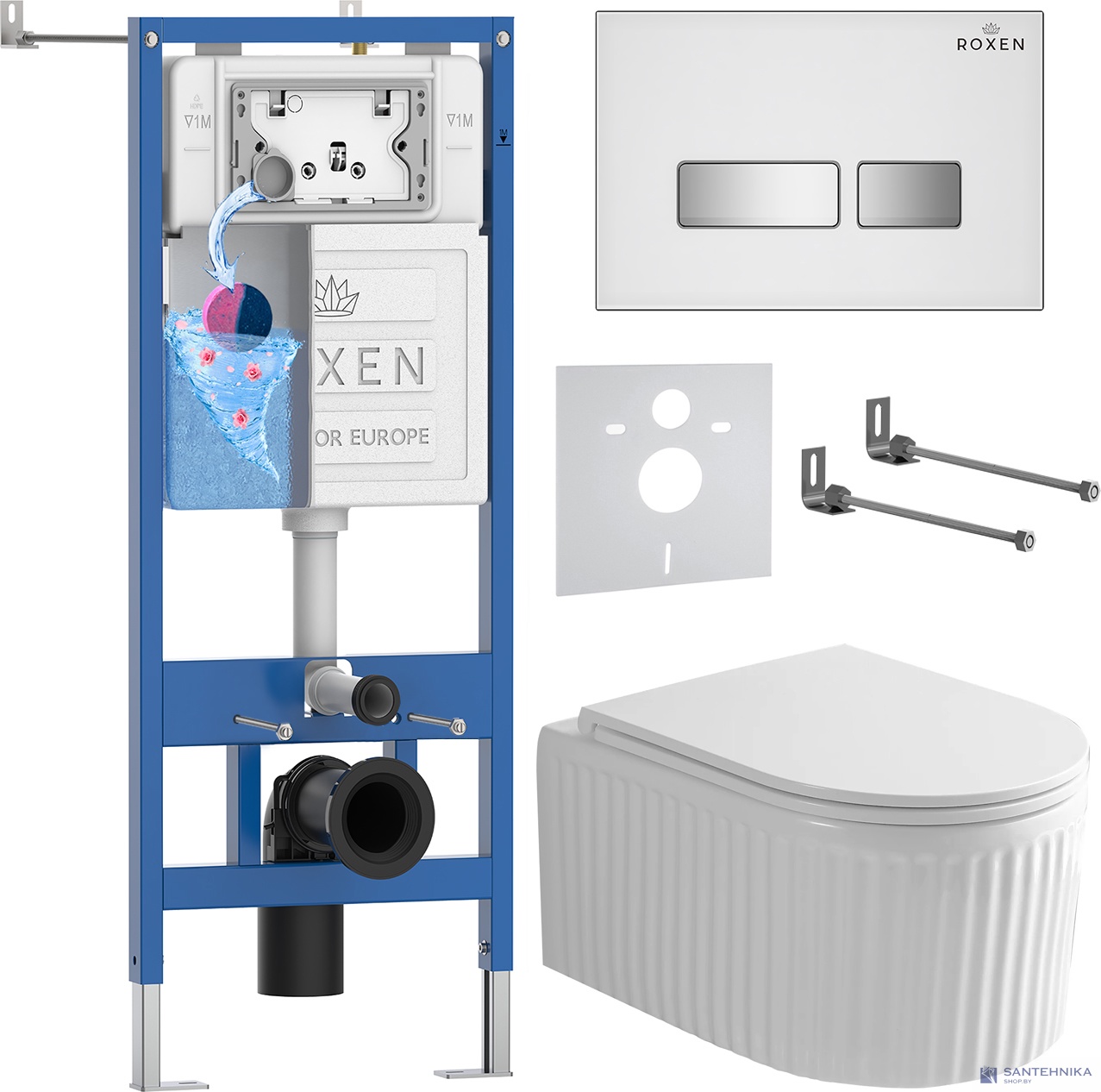Комплект 6 в1 инсталляции и подвесного унитаза Roxen StounFix Dual Fresh 968291