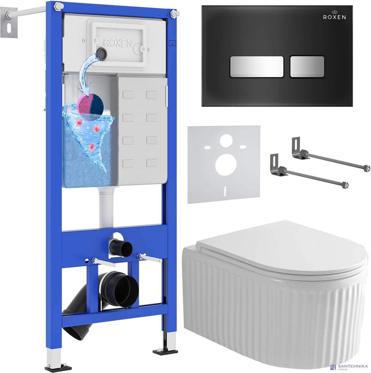 Комплект 6 в1 инсталляции и подвесного унитаза Roxen StounFix Dual Fresh 968297