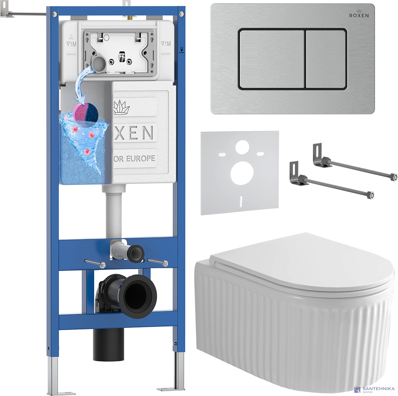 Комплект 6 в1 инсталляции и подвесного унитаза Roxen StounFix Dual Fresh 968301