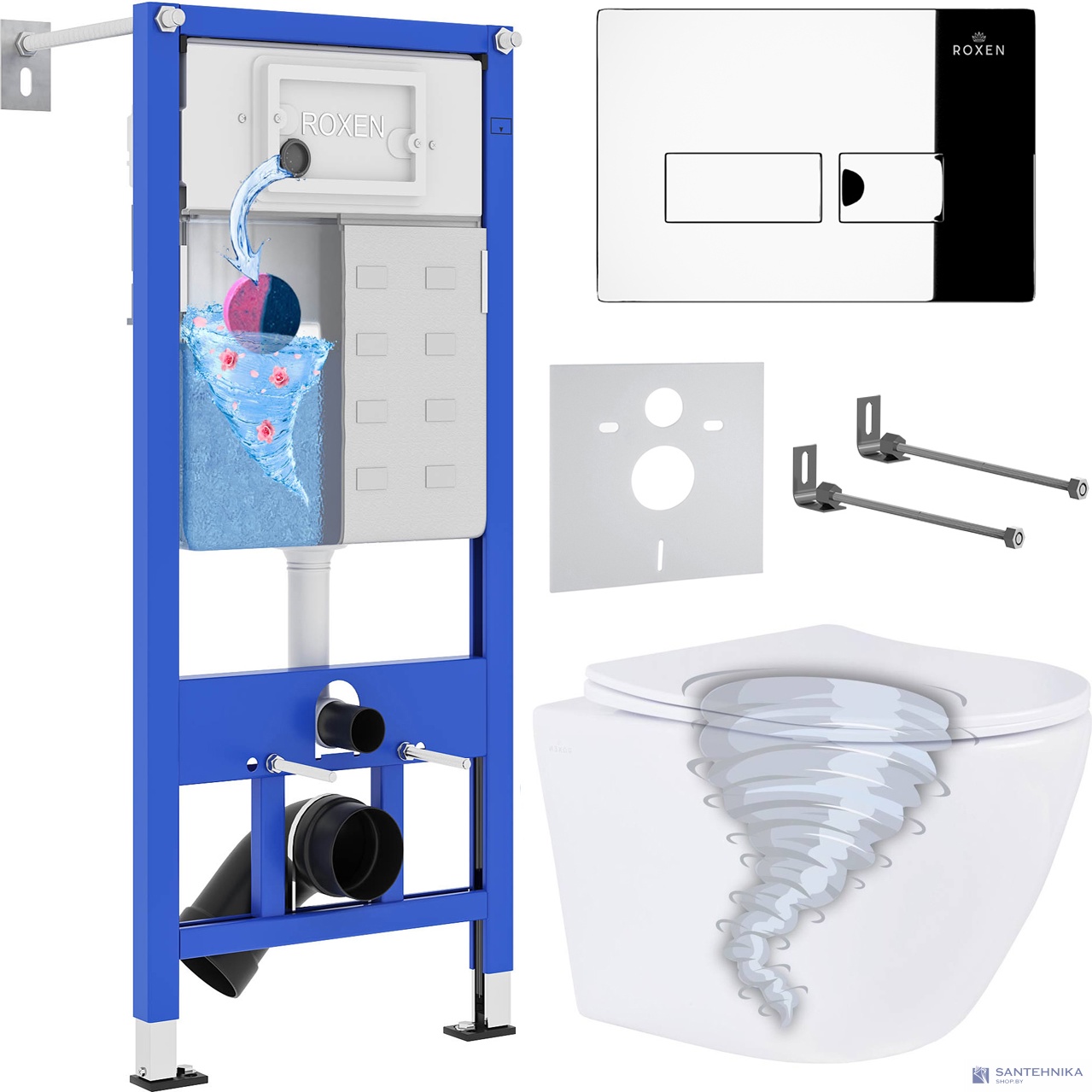 Комплект 6 в1 инсталляции и подвесного унитаза Roxen StounFix Dual Fresh 968316