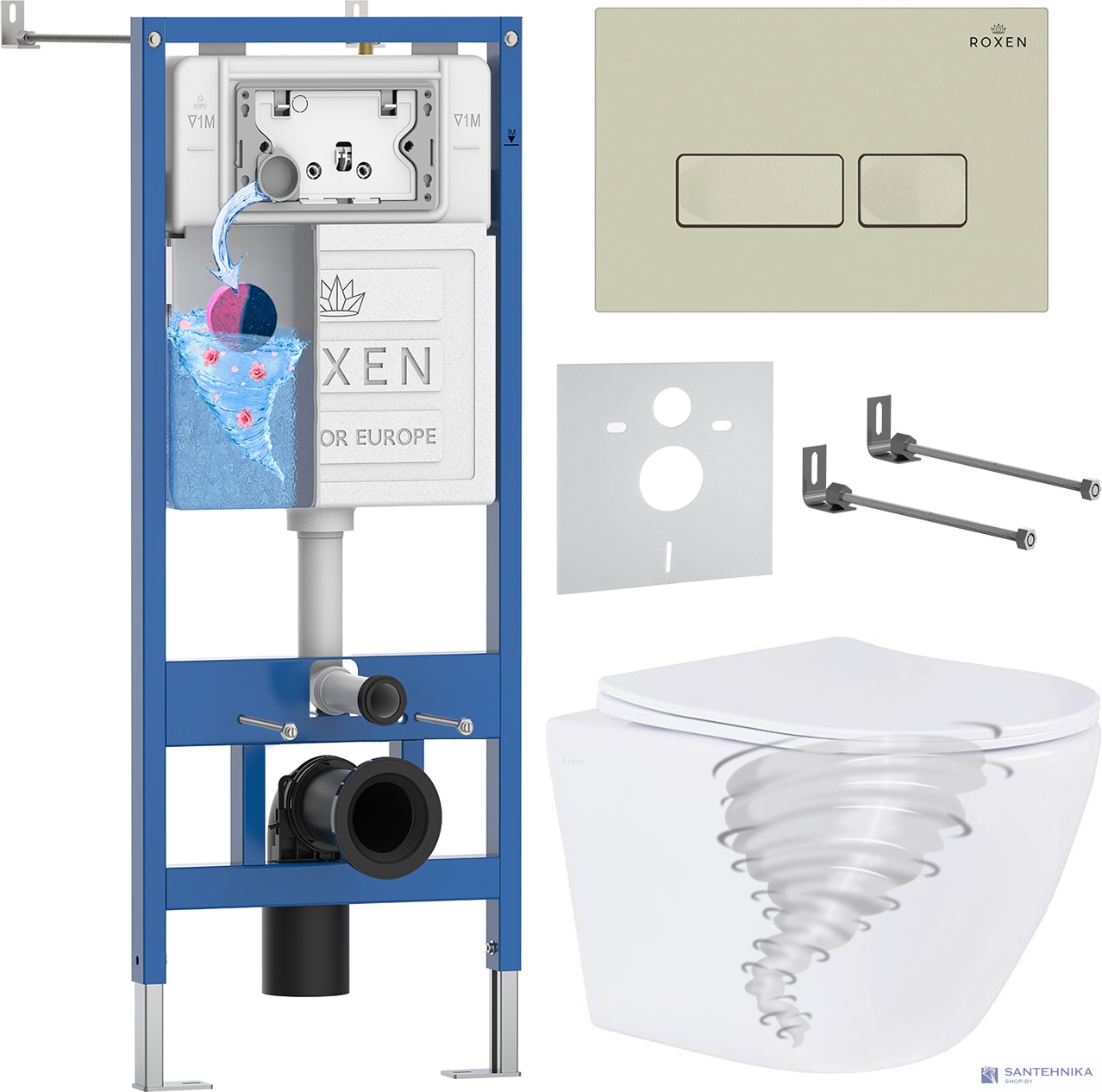 Комплект 6 в1 инсталляции и подвесного унитаза Roxen StounFix Dual Fresh 968326