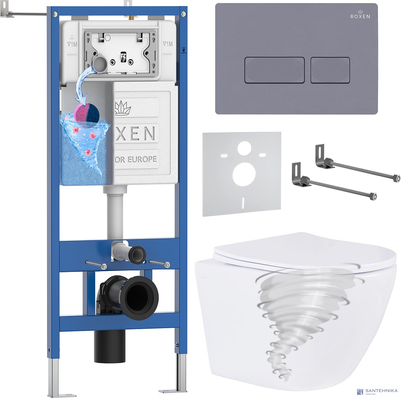 Комплект 6 в1 инсталляции и подвесного унитаза Roxen StounFix Dual Fresh 968330
