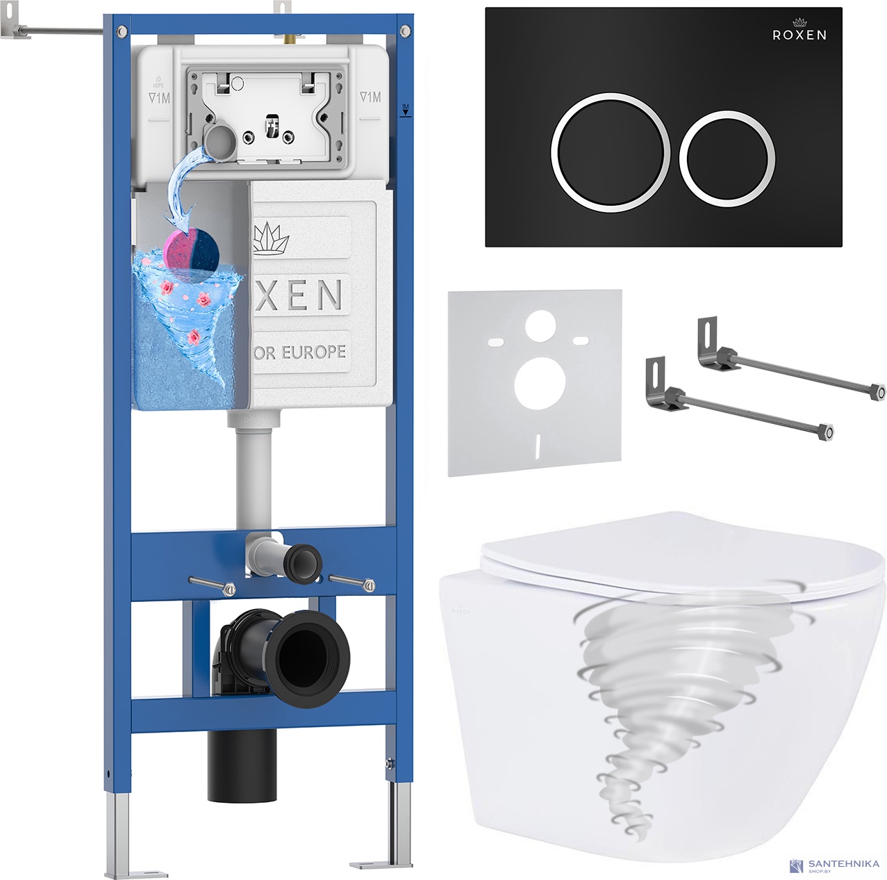 Комплект 6 в1 инсталляции и подвесного унитаза Roxen StounFix Dual Fresh 968339