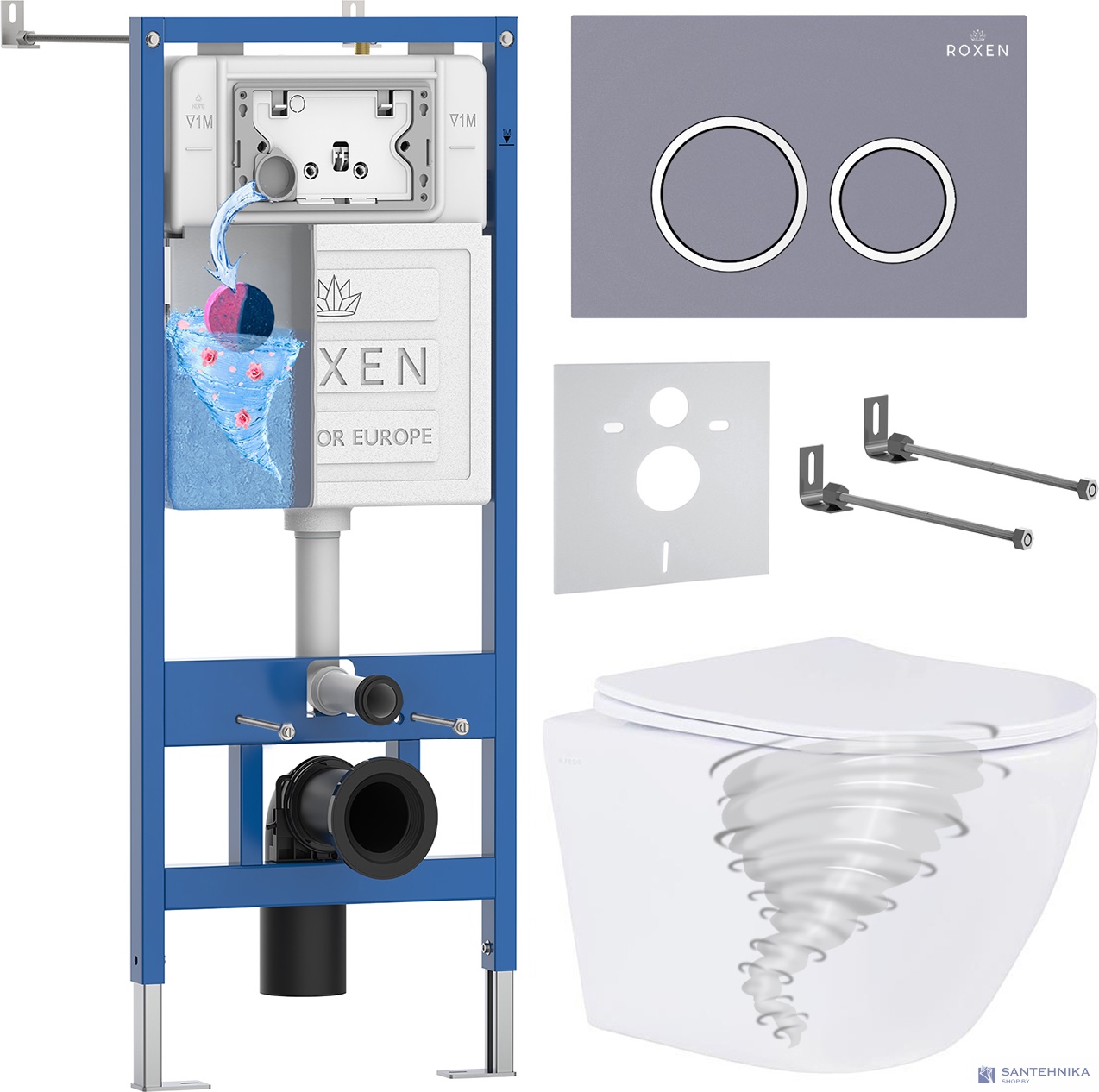Комплект 6 в1 инсталляции и подвесного унитаза Roxen StounFix Dual Fresh 968349