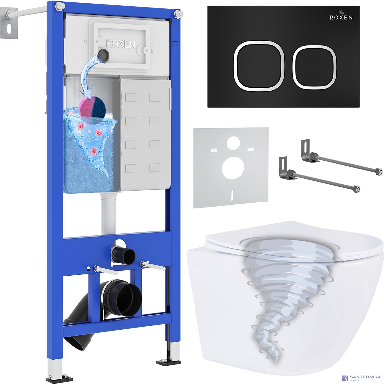 Комплект 6 в1 инсталляции и подвесного унитаза Roxen StounFix Dual Fresh 968377