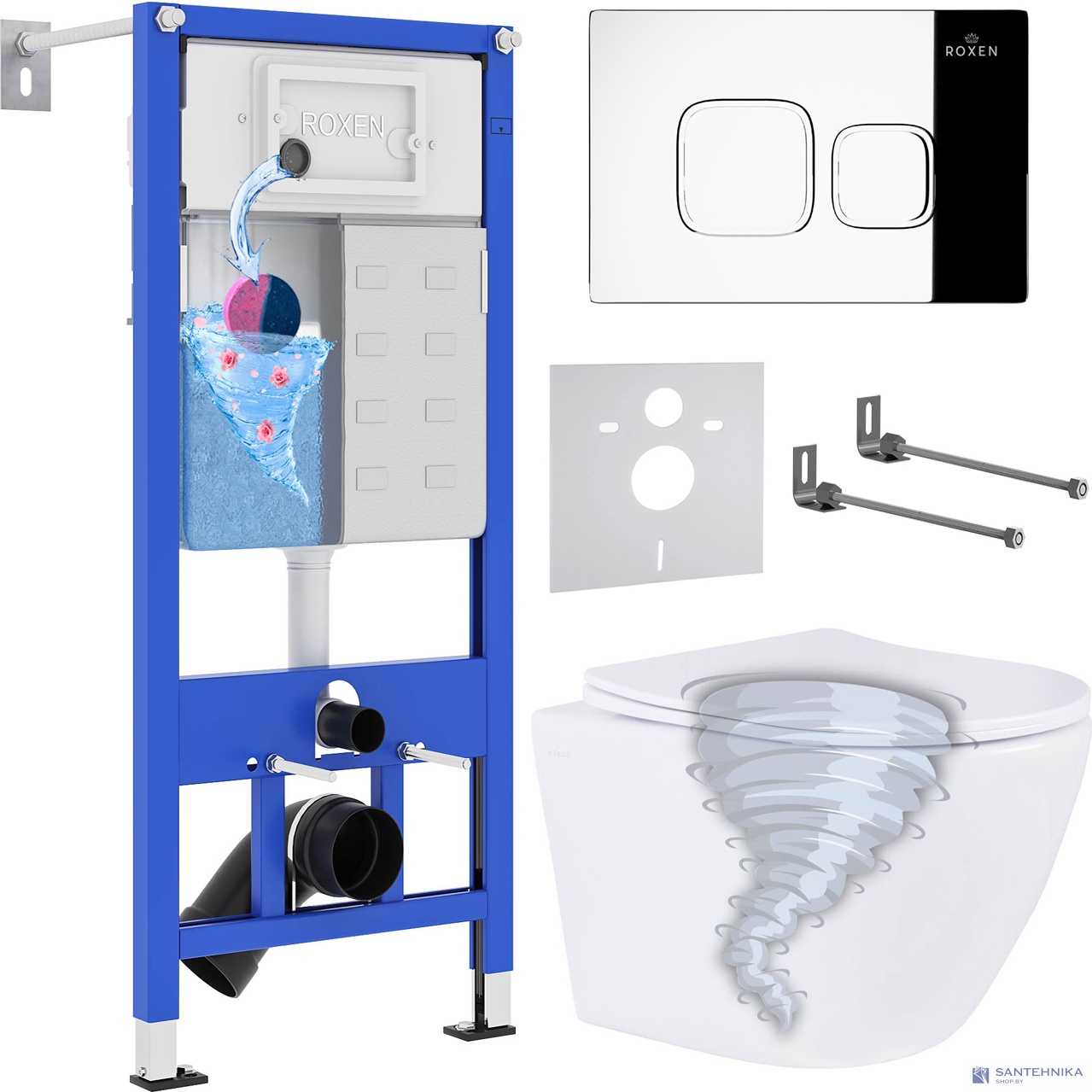Комплект 6 в1 инсталляции и подвесного унитаза Roxen StounFix Dual Fresh 968385