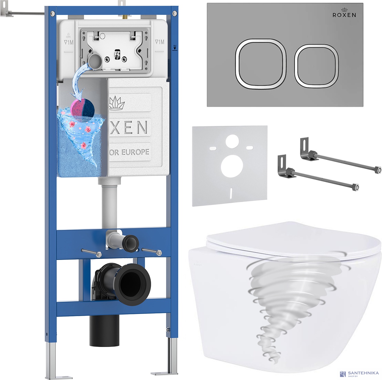 Комплект 6 в1 инсталляции и подвесного унитаза Roxen StounFix Dual Fresh 968387