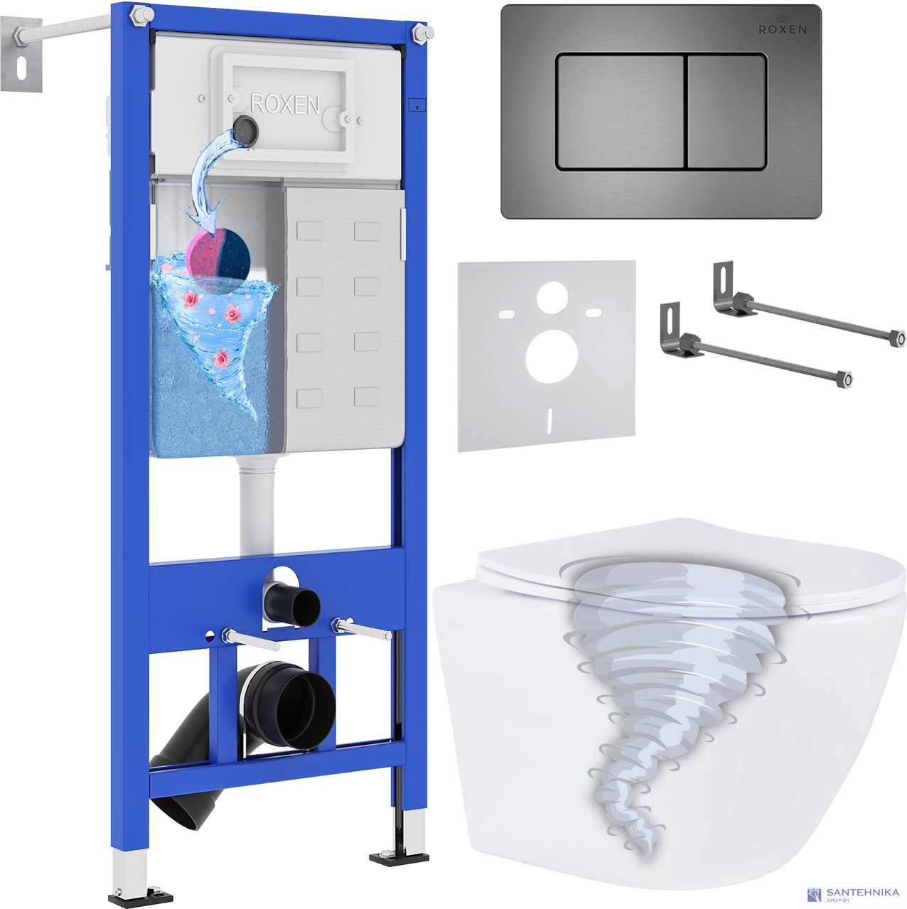 Комплект 6 в1 инсталляции и подвесного унитаза Roxen StounFix Dual Fresh 968391