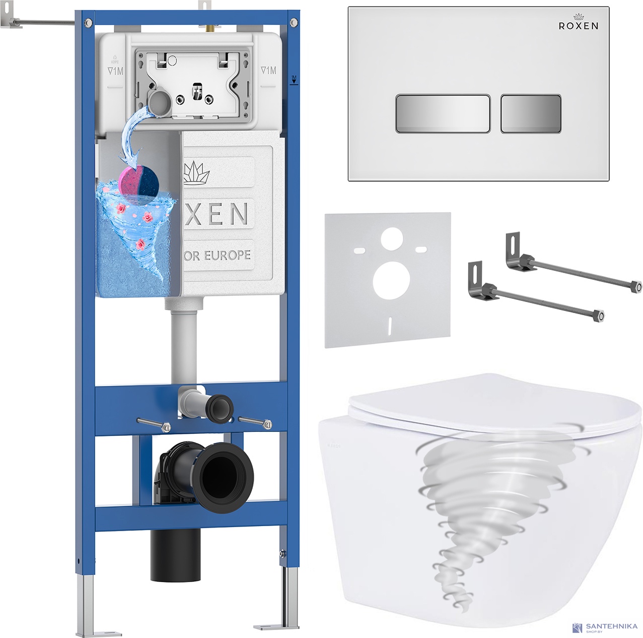 Комплект 6 в1 инсталляции и подвесного унитаза Roxen StounFix Dual Fresh 968395